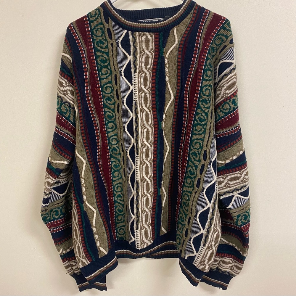 Vintage Coogi Like Sweater XL Multicolor Knit Striped Vtg Stat Pullover